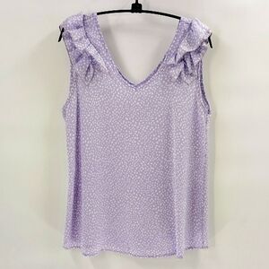 Jodifl Purple and White Pullover Blouse Size Small Ruffle Shoulder Sleeveless